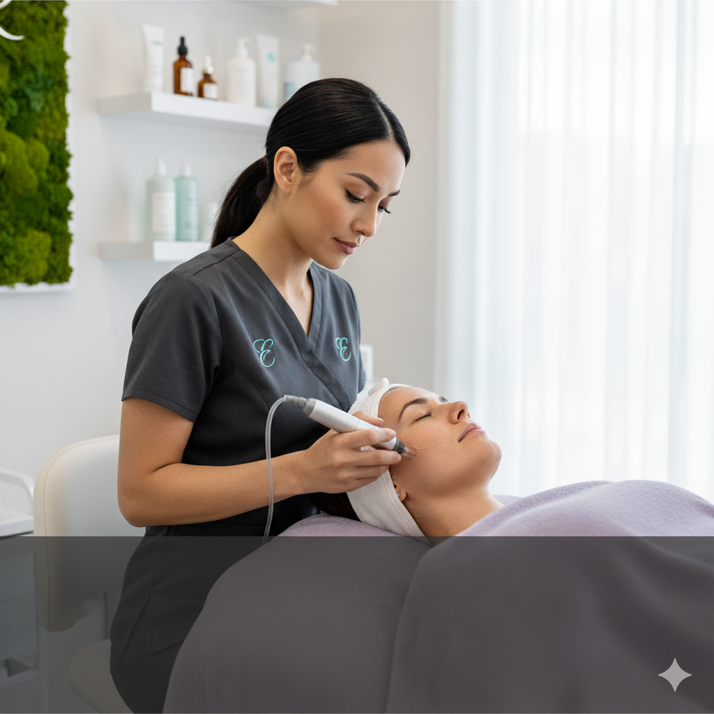 microneedling treatment at Essential Aesthetics and Wellness MedSpa for collagen stimulation, featuring glowing skin and anti-aging focus